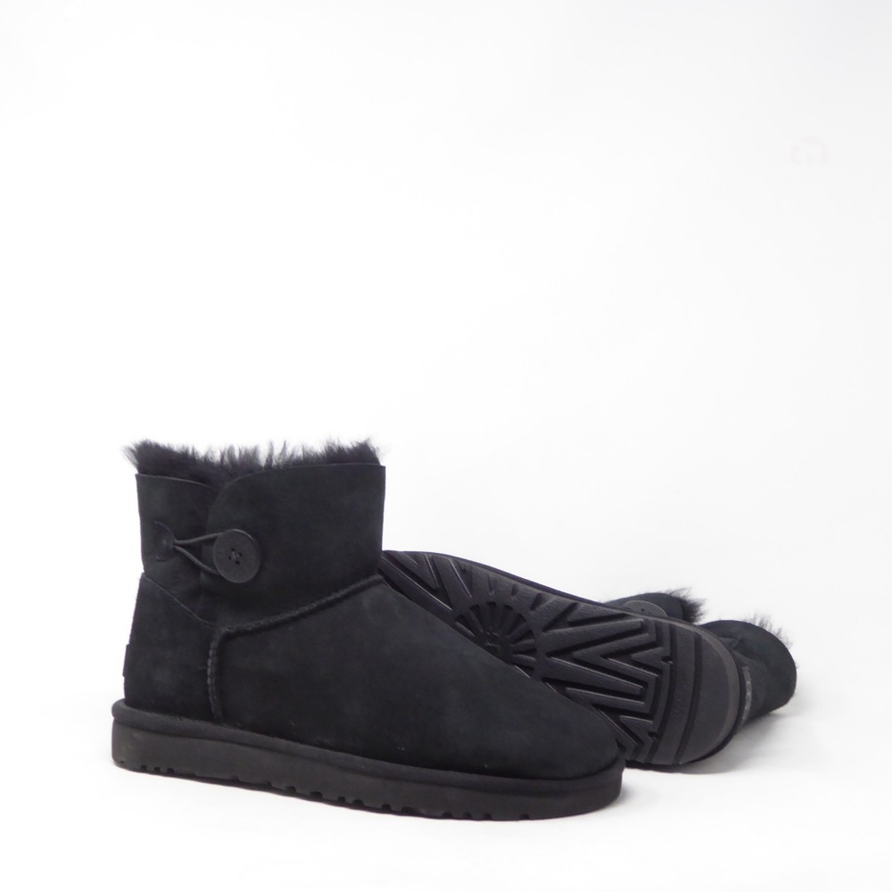NEW UGG Women Boots Black Mini Bailey Button II Suede Sheepskin 10